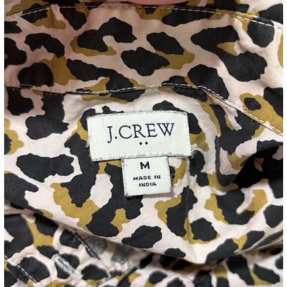 J. Crew sz M blouse animal print top black white tan classic career 100% cotton - Picture 7 of 8